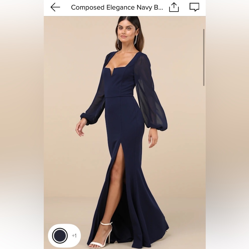 Lulus XS- Composed Elegance Navy Balloon Sleeve Mermaid Maxi Dress